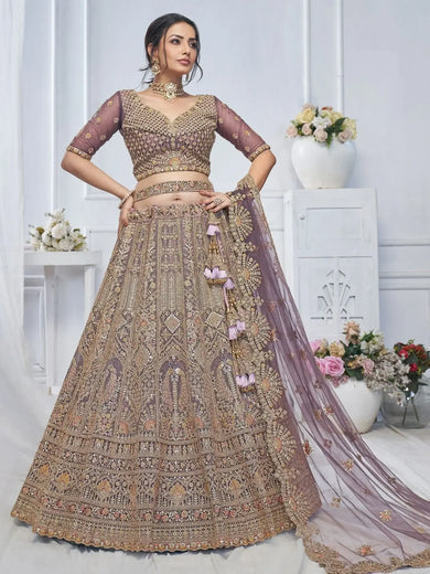Charming Purple Sequins Net Bridesmaid Lehenga Choli With Duppatta - Ethnic Plus In